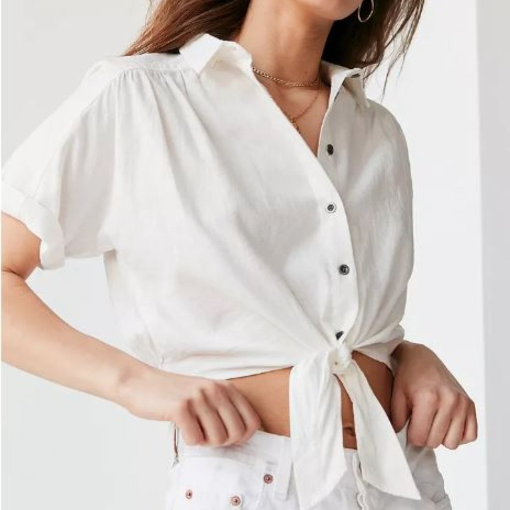 Urban Outfitters Jena White Tie-Front Shirt